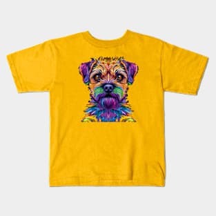 Cute Border Terrier Puppy Dog Artwork Kids T-Shirt